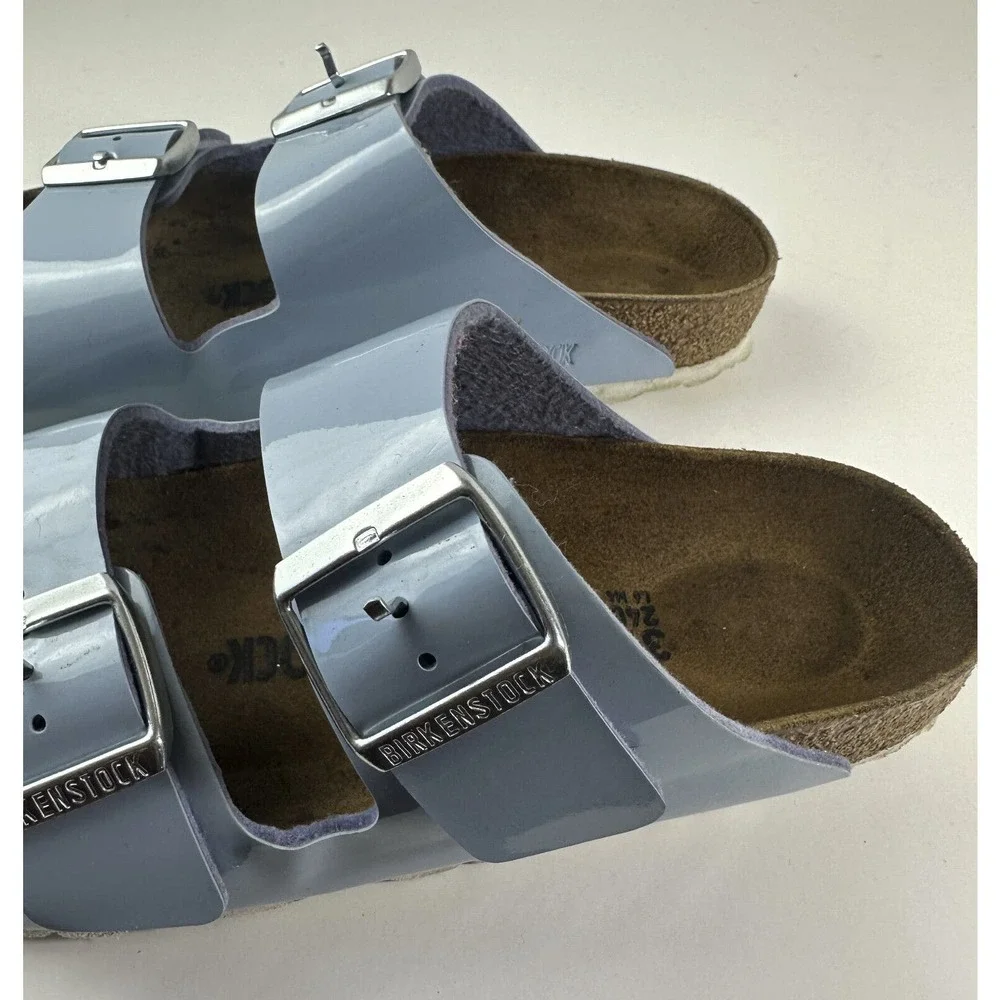 Birkenstock Arizona Big Buckle Birko-Flor Patent Dove Blue Size 37 US Women's 6 - Picture 3 of 11
